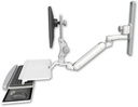 AccessMount™ Inverted Ultra 182 Arm with Paralink monitor mount mount on a 19" wall track slider, a work surface tray and slide-out keyboard tray, and an 6" arm