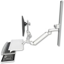 AccessMount™ Inverted Ultra 182 Arm with Paralink monitor mount mount on a 36" wall track slider, a work surface tray and slide-out keyboard tray, and an 6" arm