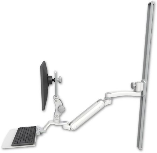 AccessMount™ Inverted Ultra 182 Arm with Paralink monitor mount mount on a 50" wall track slider, a 12" flat keyboard tray, and an 11" arm