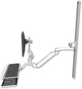 AccessMount™ Inverted Ultra 182 Arm with Paralink monitor mount mount on a 50" wall track slider, a wrist-rest keyboard tray, and an 11" arm