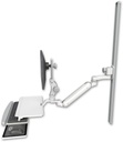 AccessMount™ Inverted Ultra 182 Arm with Paralink monitor mount mount on a 50" wall track slider, a work surface tray and slide-out keyboard tray, and an 6" arm
