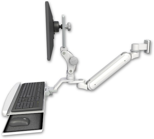 AccessMount™ Inverted Ultra 182 Arm with Paralink monitor mount 3.5" wall mount and a wrist-rest keyboard tray