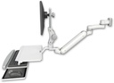 AccessMount™ Inverted Ultra 182 Arm with Paralink monitor mount 3.5" wall mount, a work surface tray and slide-out keyboard tray, and an 6" arm