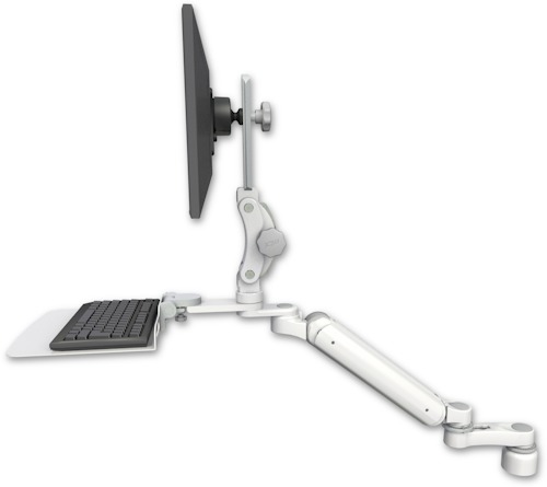 AccessMount™ Ultra 182 Arm with Paralink monitor mount desk mount, a 1" riser, a 12" flat keyboard tray, and an 6" arm
