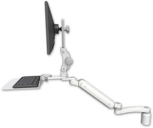 AccessMount™ Ultra 182 Arm with Paralink monitor mount desk mount, a 3" riser, a 12" flat keyboard tray, and an 11" arm