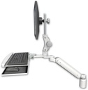 AccessMount™ Ultra 182 Arm with Paralink monitor mount desk mount, a 3" riser, and a wrist-rest keyboard tray