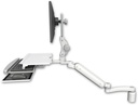 AccessMount™ Ultra 182 Arm with Paralink monitor mount desk mount, a 3" riser, a work surface tray and slide-out keyboard tray, and an 11" arm