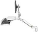 AccessMount™ Ultra 182 Arm with Paralink monitor mount desk mount, a 3" riser, a work surface tray and slide-out keyboard tray, and an 6" arm