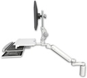 AccessMount™ Ultra 182 Arm with Paralink monitor mount desk mount, a 5" riser, a work surface tray and slide-out keyboard tray, and an 6" arm