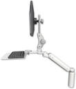 AccessMount™ Ultra 182 Arm with Paralink monitor mount desk mount, a 7.5" riser, and a 12" flat keyboard tray