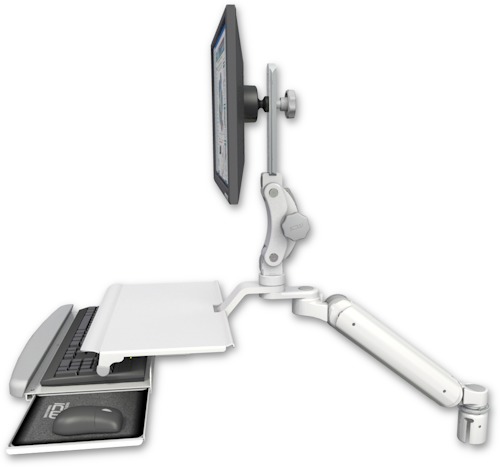 AccessMount™ Ultra 182 Arm with Paralink monitor mount mount for a 2" radius and a work surface tray and slide-out keyboard tray