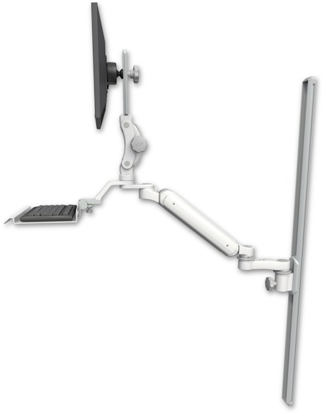 AccessMount™ Ultra 182 Heavy Duty Arm with Paralink monitor mount mount on a 50" wall track slider, a 12" keyboard tray, and an 6" arm