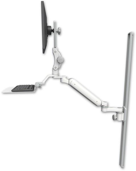 AccessMount™ Ultra 182 Heavy Duty Arm with Paralink monitor mount mount on a 50" wall track slider, a 12" flat keyboard tray, and an 6" arm
