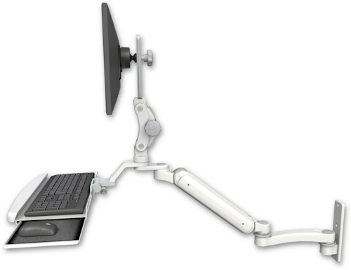 AccessMount™ Ultra 182 Heavy Duty Arm with Paralink monitor mount wall mount, a wrist-rest keyboard tray, and an 11" arm