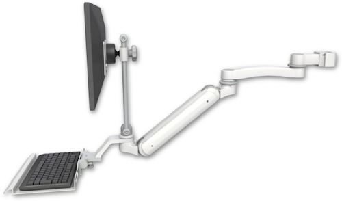 AccessMount™ Inverted Ultra 182 Arm with EV710 monitor mount mount for a 2" pole, a 12" keyboard tray, and an 11" arm