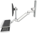 AccessMount™ Inverted Ultra 182 Arm with EV710 monitor mount mount on a 19" wall track slider, a wrist-rest keyboard tray, and an 6" arm