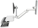 AccessMount™ Inverted Ultra 182 Arm with EV710 monitor mount mount on a 19" wall track slider, a work surface tray and slide-out keyboard tray, and an 11" arm