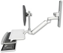 AccessMount™ Inverted Ultra 182 Arm with EV710 monitor mount mount on a 19" wall track slider, a work surface tray and slide-out keyboard tray, and an 6" arm