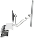 AccessMount™ Inverted Ultra 182 Arm with EV710 monitor mount mount on a 36" wall track slider, a work surface tray and slide-out keyboard tray, and an 6" arm
