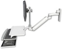 AccessMount™ Inverted Ultra 182 Arm with EV710 monitor mount wall mount, a work surface tray and slide-out keyboard tray, and an 6" arm