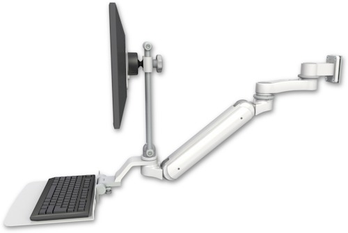 AccessMount™ Inverted Ultra 182 Arm with EV710 monitor mount 3.5" wall mount, a 12" flat keyboard tray, and an 6" arm