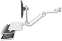AccessMount™ Inverted Ultra 182 Arm with EV710 monitor mount 3.5" wall mount, a work surface tray and slide-out keyboard tray, and an 11" arm