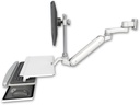 AccessMount™ Inverted Ultra 182 Arm with EV710 monitor mount 3.5" wall mount, a work surface tray and slide-out keyboard tray, and an 6" arm