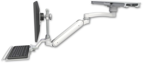 AccessMount™ Inverted Ultra 182 Arm with short EV710 monitor mount mount on a ProSlide 28" track slider, a 12" keyboard tray, and an 11" arm