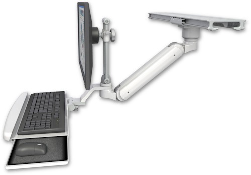 AccessMount™ Inverted Ultra 182 Arm with short EV710 monitor mount mount on a ProSlide 28" track slider and a wrist-rest keyboard tray