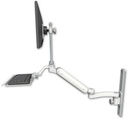 AccessMount™ Ultra 182 Heavy Duty Arm with EV710 monitor mount mount on a 19" wall track slider, a 12" keyboard tray, and an 11" arm
