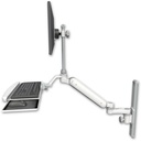 AccessMount™ Ultra 182 Heavy Duty Arm with EV710 monitor mount mount on a 19" wall track slider, a wrist-rest keyboard tray, and an 6" arm