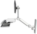 AccessMount™ Ultra 182 Heavy Duty Arm with EV710 monitor mount mount on a 19" wall track slider, a work surface tray and slide-out keyboard tray, and an 6" arm