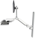 AccessMount™ Ultra 182 Heavy Duty Arm with EV710 monitor mount mount on a 36" wall track slider, a work surface tray and slide-out keyboard tray, and an 6" arm