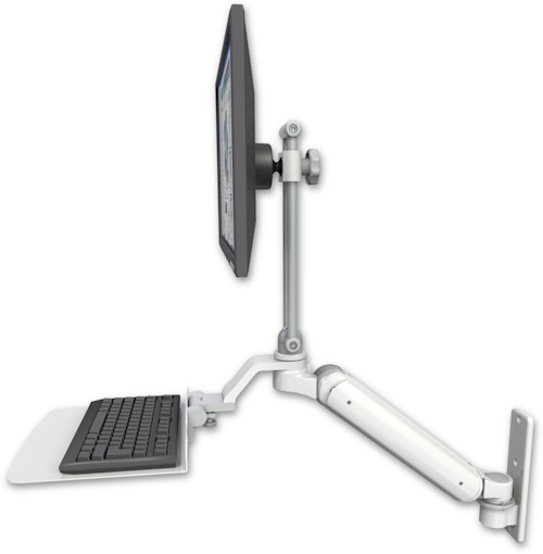AccessMount™ Ultra 182 Heavy Duty Arm with EV710 monitor mount wall mount and a 12" flat keyboard tray