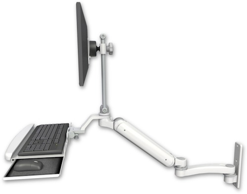 AccessMount™ Ultra 182 Heavy Duty Arm with EV710 monitor mount wall mount, a wrist-rest keyboard tray, and an 11" arm