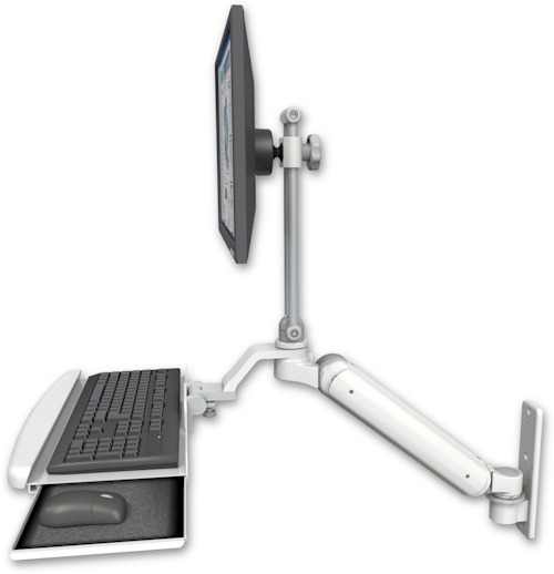 AccessMount™ Ultra 182 Heavy Duty Arm with EV710 monitor mount wall mount and a wrist-rest keyboard tray