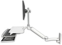 AccessMount™ Ultra 182 Heavy Duty Arm with EV710 monitor mount wall mount, a work surface tray and slide-out keyboard tray, and an 11" arm