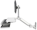 AccessMount™ Ultra 182 Heavy Duty Arm with EV710 monitor mount wall mount, a work surface tray and slide-out keyboard tray, and an 6" arm