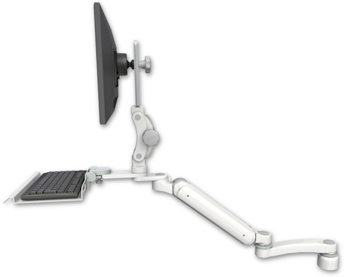 AccessMount™ Ultra 182 Heavy Duty Arm with Paralink monitor mount desk mount, a 1" riser, a 12" keyboard tray, and an 11" arm