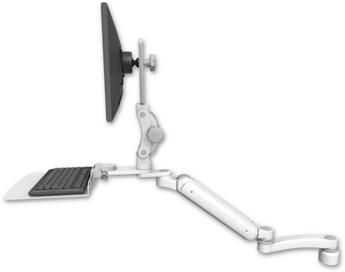 AccessMount™ Ultra 182 Heavy Duty Arm with Paralink monitor mount desk mount, a 1" riser, a 12" flat keyboard tray, and an 11" arm