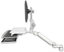 AccessMount™ Ultra 182 Heavy Duty Arm with Paralink monitor mount desk mount, a 1" riser, a work surface tray and slide-out keyboard tray, and an 6" arm