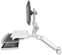 AccessMount™ Ultra 182 Heavy Duty Arm with Paralink monitor mount desk mount, a 1" riser, and a work surface tray and slide-out keyboard tray