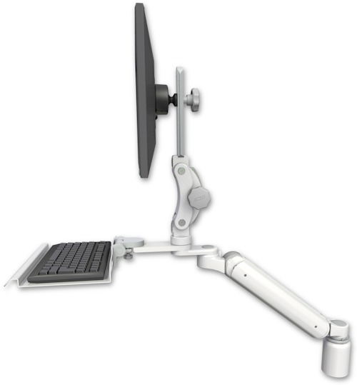 AccessMount™ Ultra 182 Heavy Duty Arm with Paralink monitor mount desk mount, a 3" riser, and a 12" keyboard tray