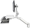 AccessMount™ Ultra 182 Heavy Duty Arm with Paralink monitor mount desk mount, a 3" riser, and a work surface tray and slide-out keyboard tray