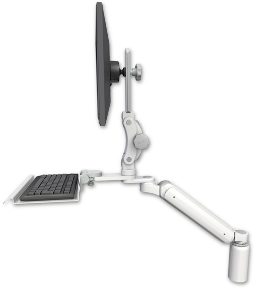 AccessMount™ Ultra 182 Heavy Duty Arm with Paralink monitor mount desk mount, a 5" riser, and a 12" keyboard tray