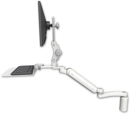 AccessMount™ Ultra 182 Heavy Duty Arm with Paralink monitor mount desk mount, a 5" riser, a 12" flat keyboard tray, and an 11" arm