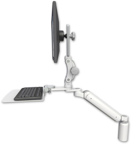 AccessMount™ Ultra 182 Heavy Duty Arm with Paralink monitor mount desk mount, a 5" riser, and a 12" flat keyboard tray