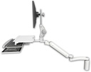 AccessMount™ Ultra 182 Heavy Duty Arm with Paralink monitor mount desk mount, a 5" riser, a work surface tray and slide-out keyboard tray, and an 11" arm
