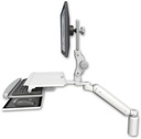 AccessMount™ Ultra 182 Heavy Duty Arm with Paralink monitor mount desk mount, a 5" riser, and a work surface tray and slide-out keyboard tray