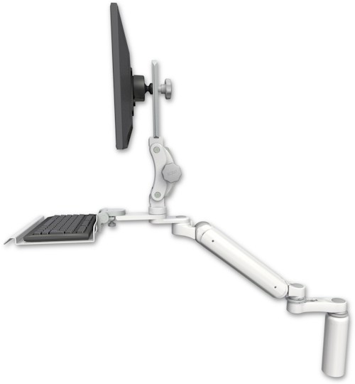 AccessMount™ Ultra 182 Heavy Duty Arm with Paralink monitor mount desk mount, a 7.5" riser, a 12" keyboard tray, and an 6" arm